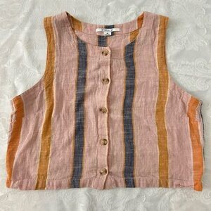 O'Neill Pink and Orange Striped Sleeveless Blouse